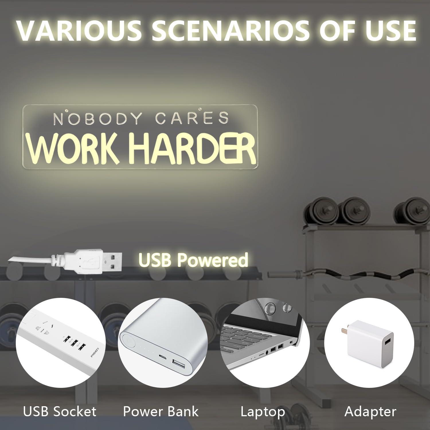 Nobody Cares Work Harder Neon  - Home Gym Neon Sign recension och pris